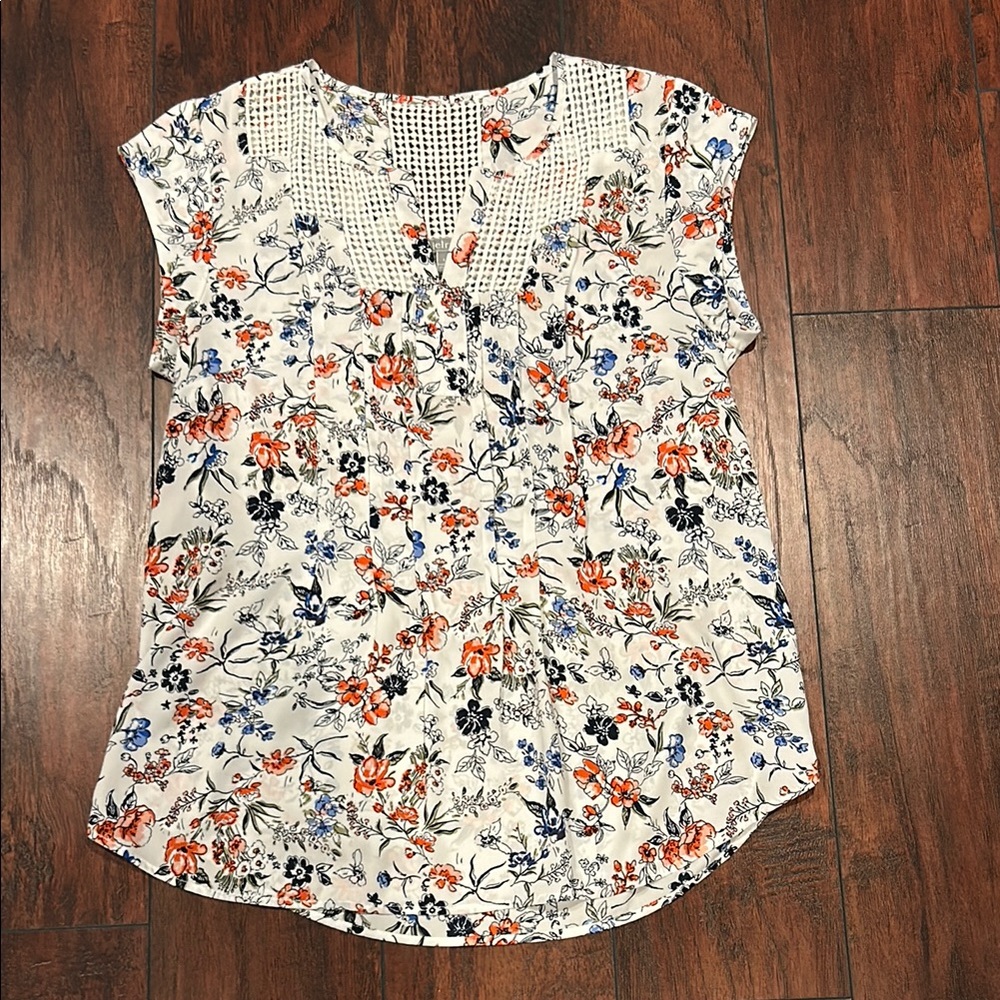 Daniel Rainn Cap Sleeve Blouse with Mandarin Collar small